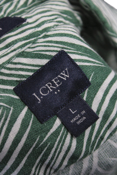 J Crew Mens Linen Slim Fit Button Down Shirt Green White Size Large