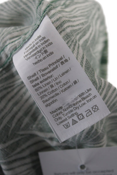 J Crew Mens Linen Slim Fit Button Down Shirt Green White Size Large