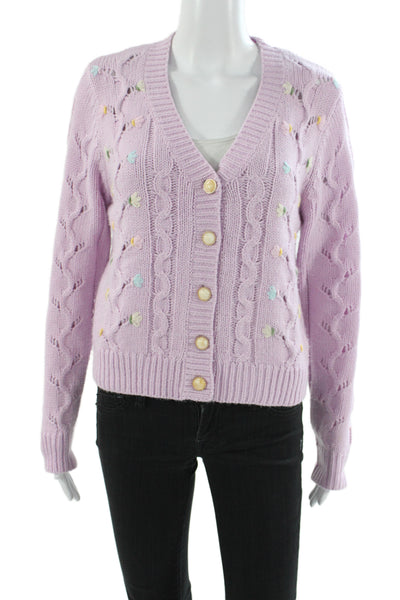 Heartloom Women Floral V-Neck Long Sleeve Cardigan Pink Acrylic Size M