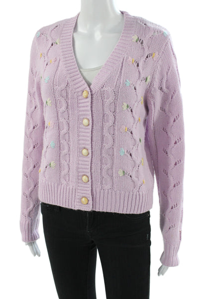 Heartloom Women Floral V-Neck Long Sleeve Cardigan Pink Acrylic Size M