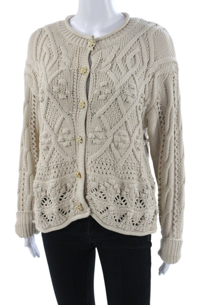 Heartloom Women Cardigan Beige Boho Long Sleeve Round Neck 50% Cotton Size M