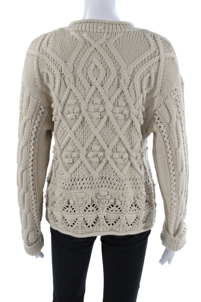 Heartloom Women Cardigan Beige Boho Long Sleeve Round Neck 50% Cotton Size M