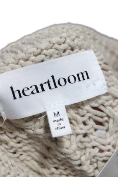 Heartloom Women Cardigan Beige Boho Long Sleeve Round Neck 50% Cotton Size M