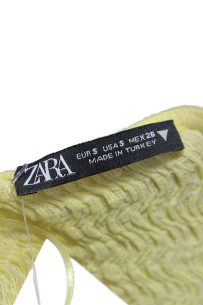 Zara Women Yellow Cardigan V-Neck Short Sleeve Polyester Casual Size S