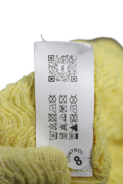 Zara Women Yellow Cardigan V-Neck Short Sleeve Polyester Casual Size S