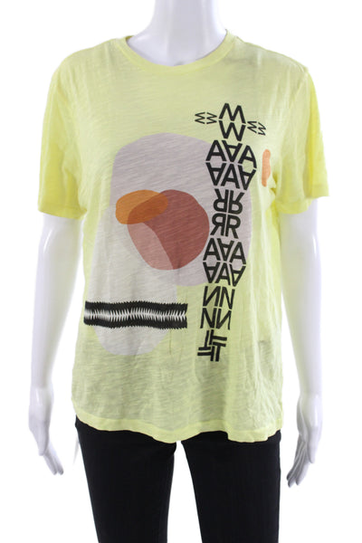 Isabel Marant Etoile Women Yellow Jersey Tee Cotton Crew Geometric Size XS