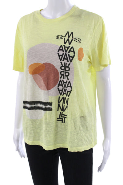 Isabel Marant Etoile Women Yellow Jersey Tee Cotton Crew Geometric Size XS