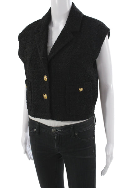 Zara Women Basic Jacket Black Viscose V-Neck Button Sleeveless Size S