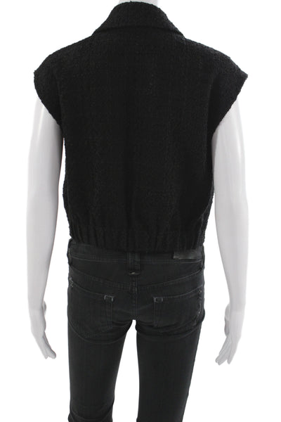 Zara Women Basic Jacket Black Viscose V-Neck Button Sleeveless Size S
