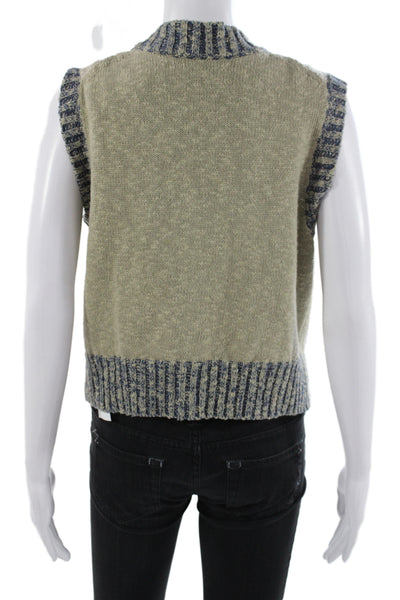 Re/Done Women Argyle Linen V-Neck Sleeveless Sweater Vest Beige Size S