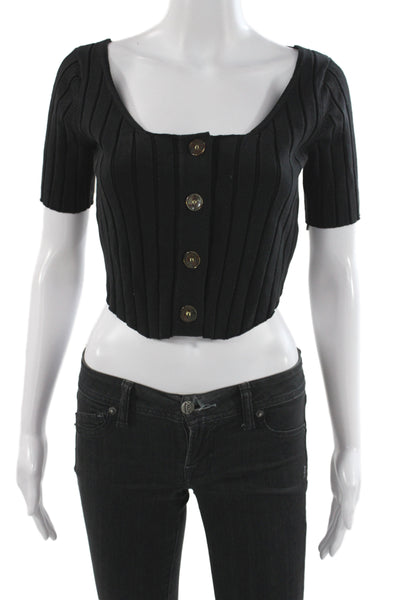 Finders Keepers Womens Cardigan Black Striped Square Neck Short Sleeve Size XS