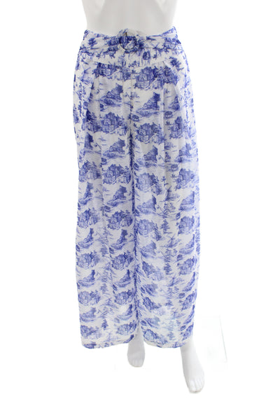 Muze Women Paperbag Pants Blue Geometric Zip Size S