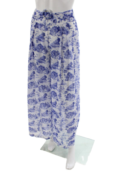 Muze Women Paperbag Pants Blue Geometric Zip Size S