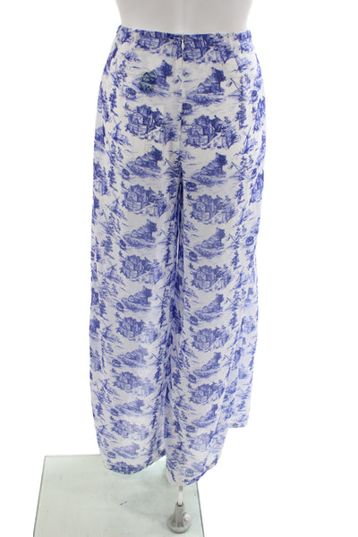 Muze Women Paperbag Pants Blue Geometric Zip Size S