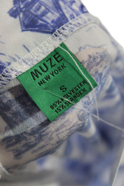 Muze Women Paperbag Pants Blue Geometric Zip Size S