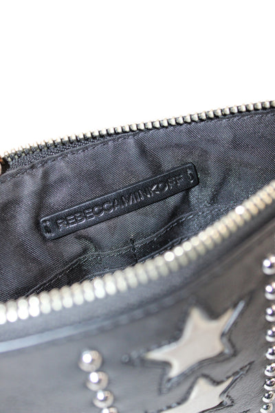 Rebecca Minkoff Womens Leather Studded Zip Up Pouch Bag Black