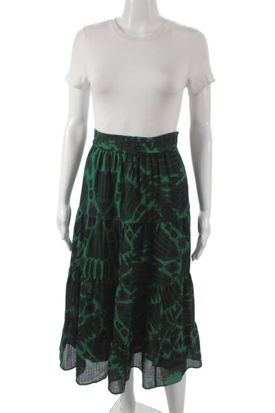 Ba&Sh Womens Bohemian Geometric Peasant Long Skirt Green Polyester Size L