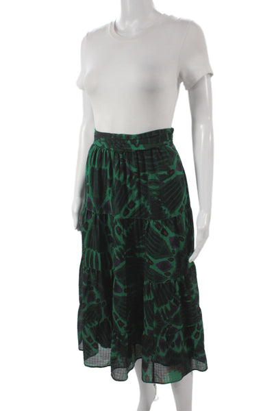 Ba&Sh Womens Bohemian Geometric Peasant Long Skirt Green Polyester Size L