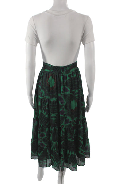 Ba&Sh Womens Bohemian Geometric Peasant Long Skirt Green Polyester Size L