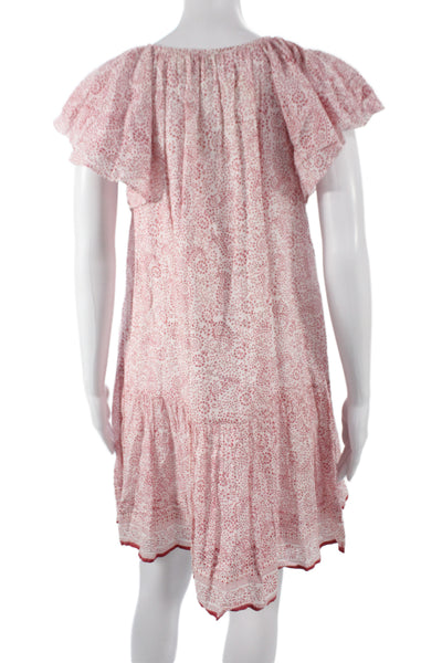 Cleobella Womens Red Paisley V-Neck Mini Dress Boho Short Sleeve Size M
