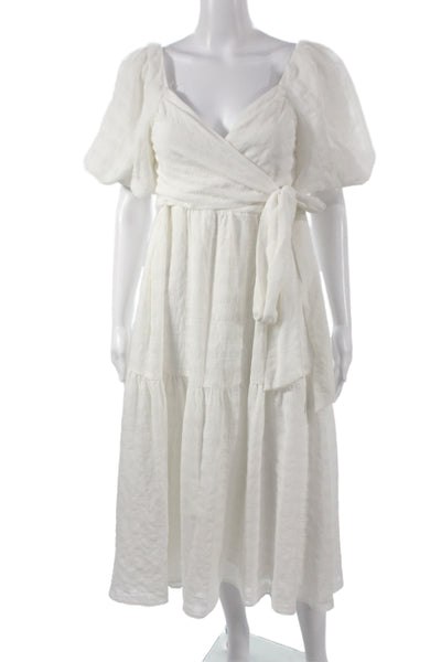 ASTR Womens White Wrap Dress Long V-Neck Short Sleeve Polyester Size M