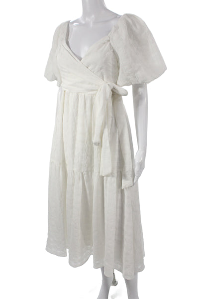 ASTR Womens White Wrap Dress Long V-Neck Short Sleeve Polyester Size M