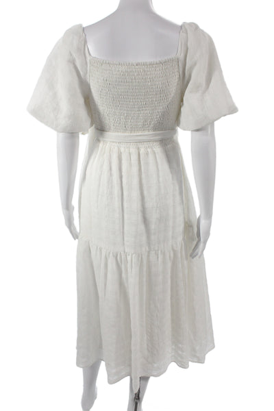 ASTR Womens White Wrap Dress Long V-Neck Short Sleeve Polyester Size M