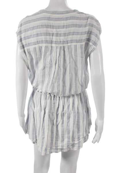 Rails Women Blouson Striped Linen Henley Short Sleeve Dress Blue Size M