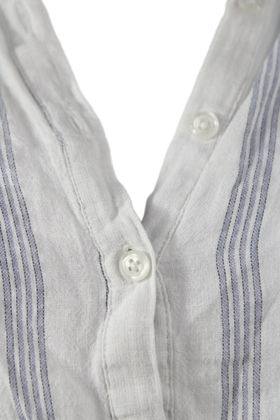 Rails Women Blouson Striped Linen Henley Short Sleeve Dress Blue Size M