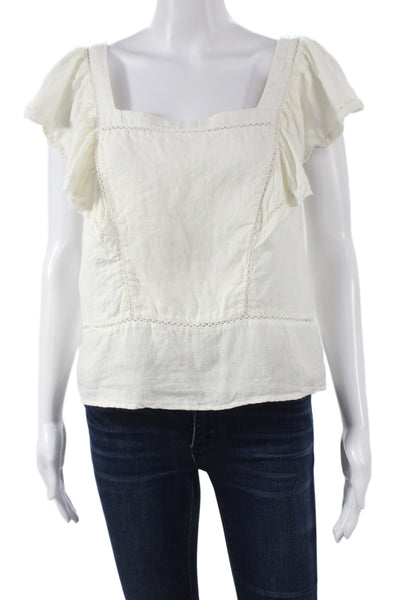 Faherty Women Linen Square Neck Short Sleeve Bohemian Blouse Size M