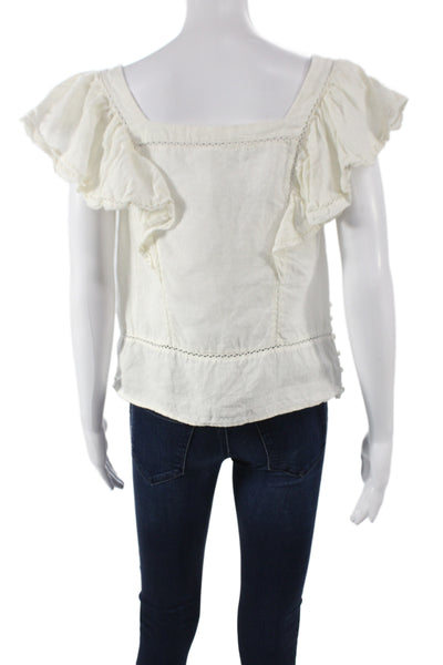 Faherty Women Linen Square Neck Short Sleeve Bohemian Blouse Size M