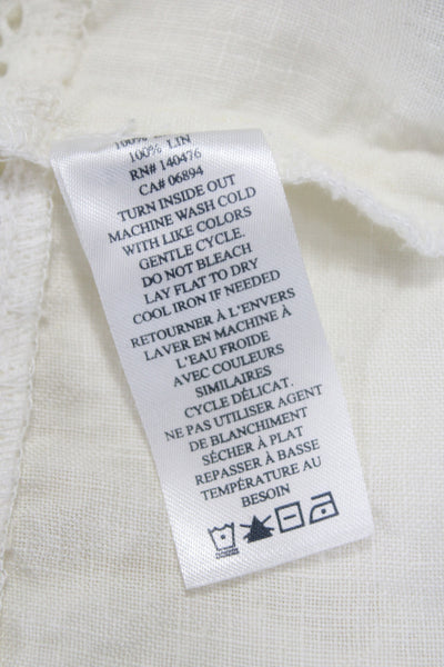 Faherty Women Linen Square Neck Short Sleeve Bohemian Blouse Size M
