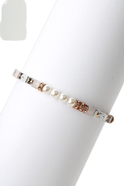 Coeur De Lion Womens Rose Gold Tone Faux Pearl/Crystal/Quartz Bracelet 7"