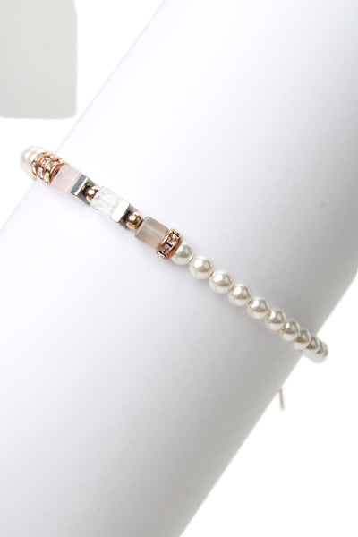 Coeur De Lion Womens Rose Gold Tone Faux Pearl/Crystal/Quartz Bracelet 7"