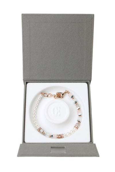 Coeur De Lion Womens Rose Gold Tone Faux Pearl/Crystal/Quartz Bracelet 7"