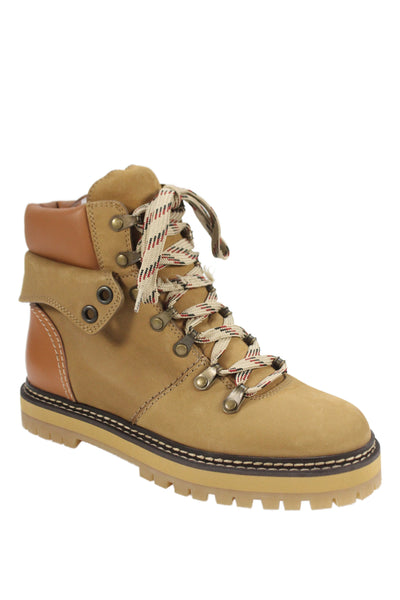 See by Chloe Womens Lace Up Back Logo Suede Leather Boots Brown Size 37