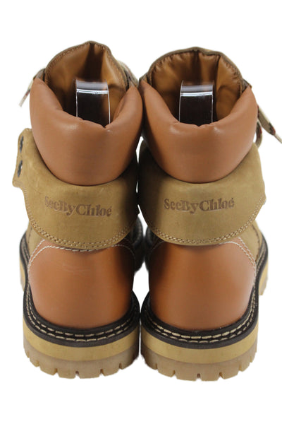 See by Chloe Womens Lace Up Back Logo Suede Leather Boots Brown Size 37