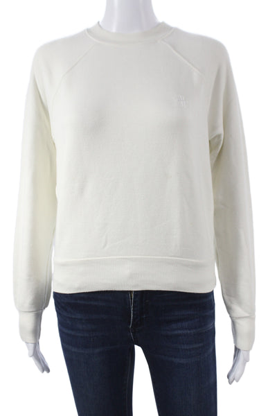 Eterne Womens Ivory Cotton Crew Neck Pullover Sweatshirt Long Sleeve Size S