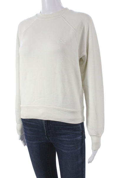 Eterne Womens Ivory Cotton Crew Neck Pullover Sweatshirt Long Sleeve Size S