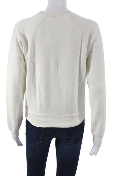 Eterne Womens Ivory Cotton Crew Neck Pullover Sweatshirt Long Sleeve Size S