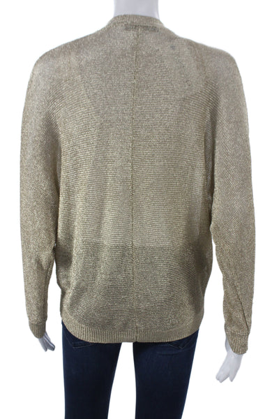 Zara Womens Metallic Gold V Neck Zipper Cardigan Long Sleeve Size M