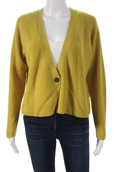 Velvet by Graham & Spencer Women Yellow V-Neck Long Sleeve Wool Cardigan Size S