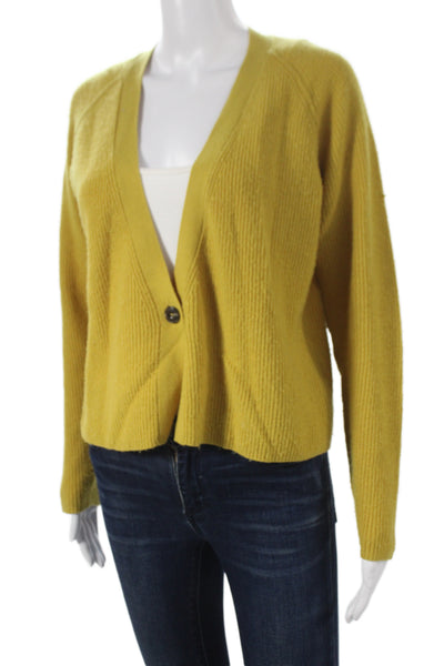Velvet by Graham & Spencer Women Yellow V-Neck Long Sleeve Wool Cardigan Size S