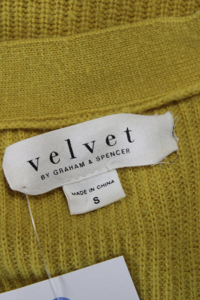 Velvet by Graham & Spencer Women Yellow V-Neck Long Sleeve Wool Cardigan Size S