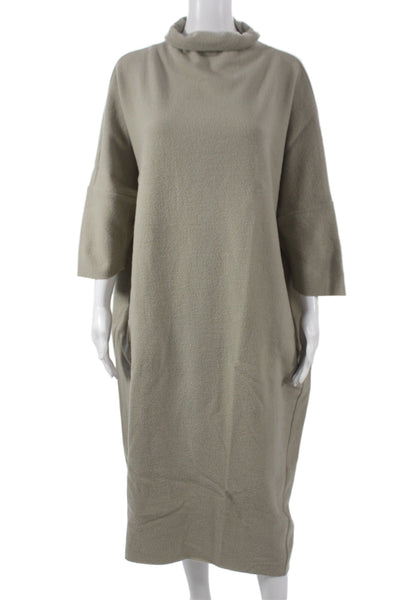 Black Crane Womens Beige Sweater Dress Mock Neck 3/4 Sleeve Midi Size XS