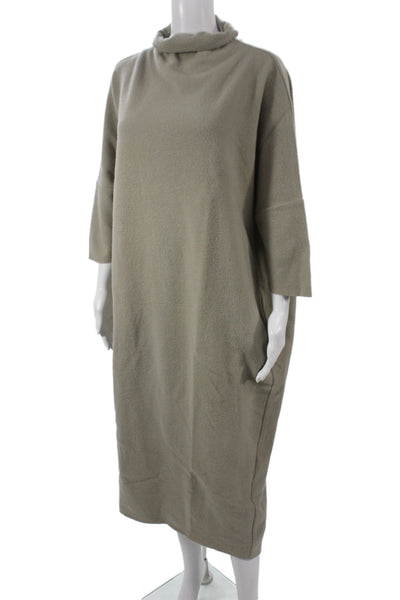 Black Crane Womens Beige Sweater Dress Mock Neck 3/4 Sleeve Midi Size XS