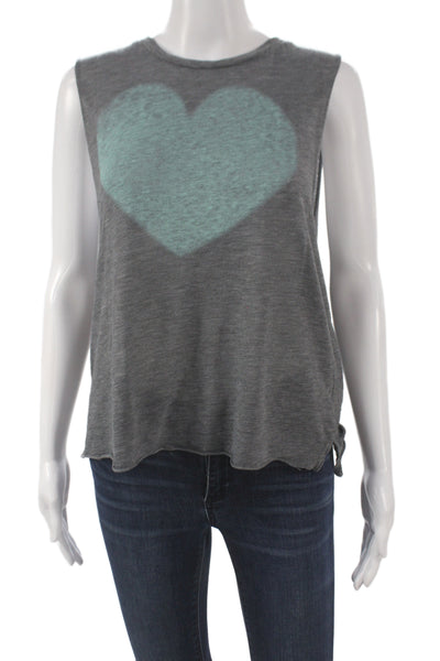 Chaser Women Gray Cotton Jersey Tank Crew Neck Heart Size M