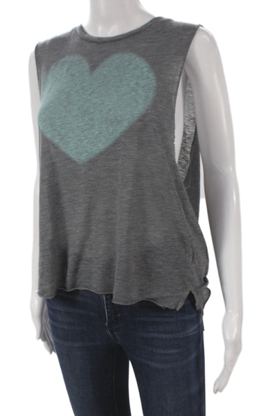 Chaser Women Gray Cotton Jersey Tank Crew Neck Heart Size M