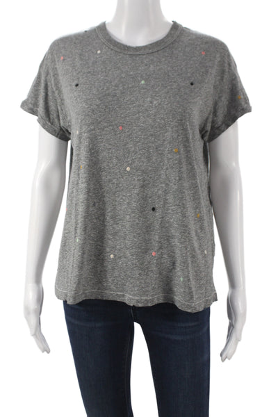 The Great Womens Jersey Polka Dot Crew Neck Short Sleeve Gray T-Shirt Size 0