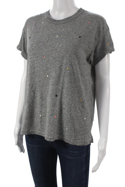 The Great Womens Jersey Polka Dot Crew Neck Short Sleeve Gray T-Shirt Size 0